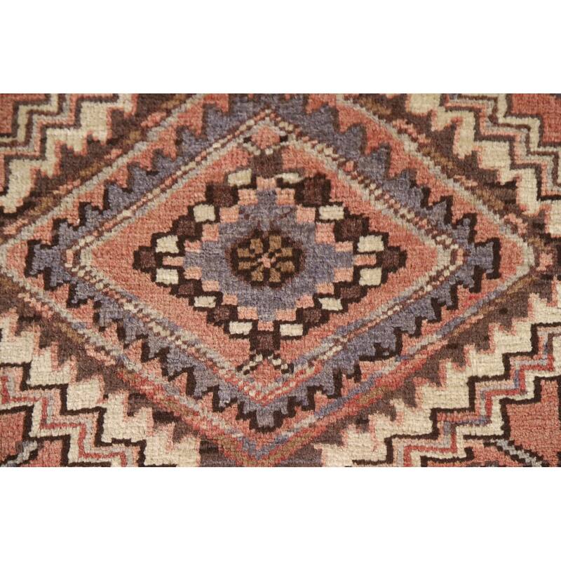 Heriz Persian Vintage Runner Rug Handmade Pink Wool Carpet - 3'5"x 7'3"