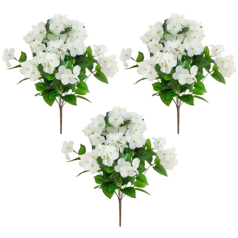 19-in UV Resistant Artificial Hydrangea Bush - Set of 3