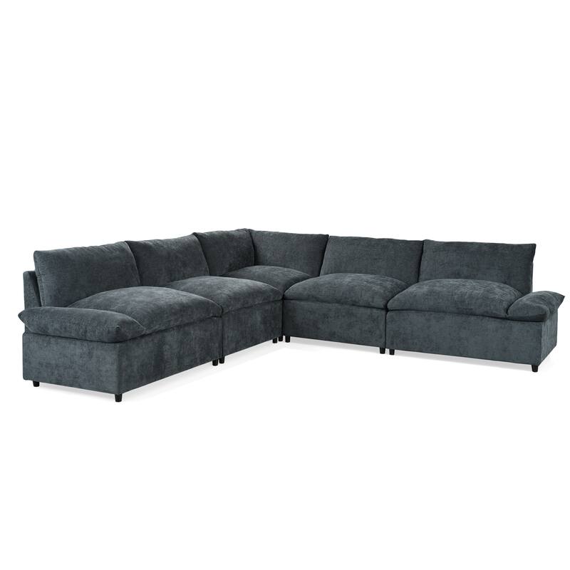 L-Shaped Modular Sectional Sofa, Comfy Upholstered 5 Seater Sofa, Corner Sofa with Hidden Storage Compartments