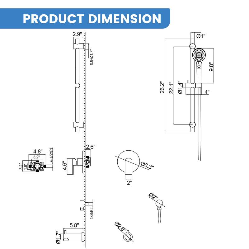Wall-Mounted Tub and Shower Faucet Set with 3-Function Handheld Shower And Adjustable Slide Bar