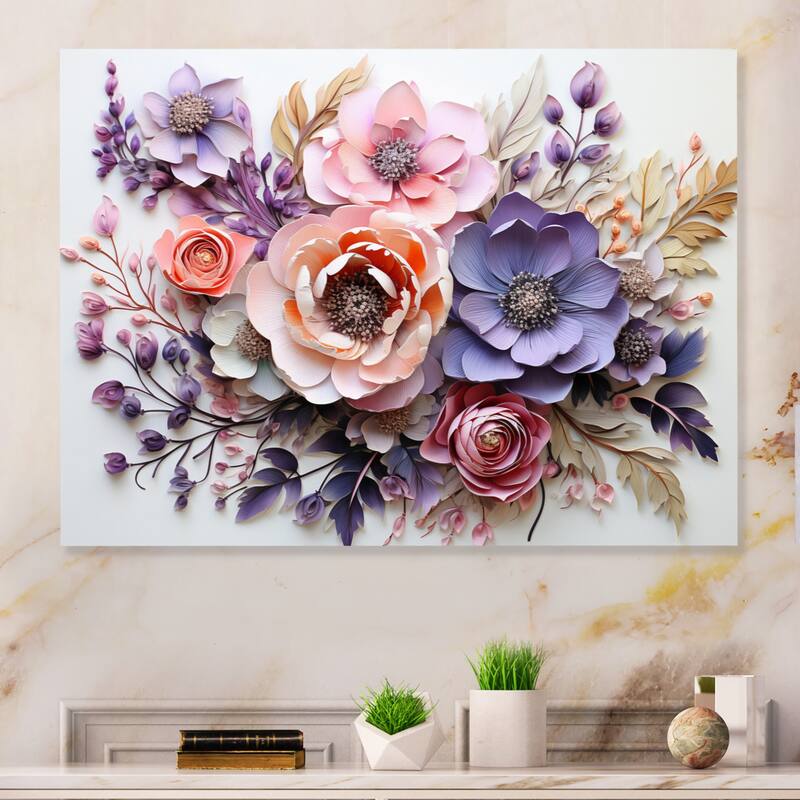 Designart "Delicate Florals Paint" Floral Metal Wall Decor