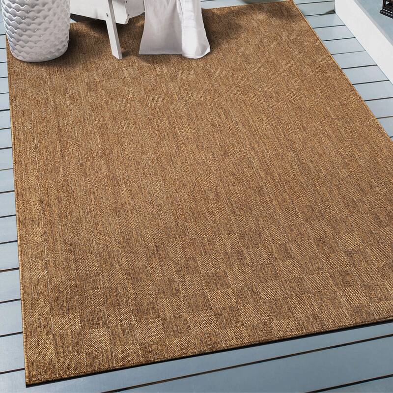 World Rug Gallery Checkered Indoor/Outdoor Flat Woven Area Rug - 4' x 6' - Natural