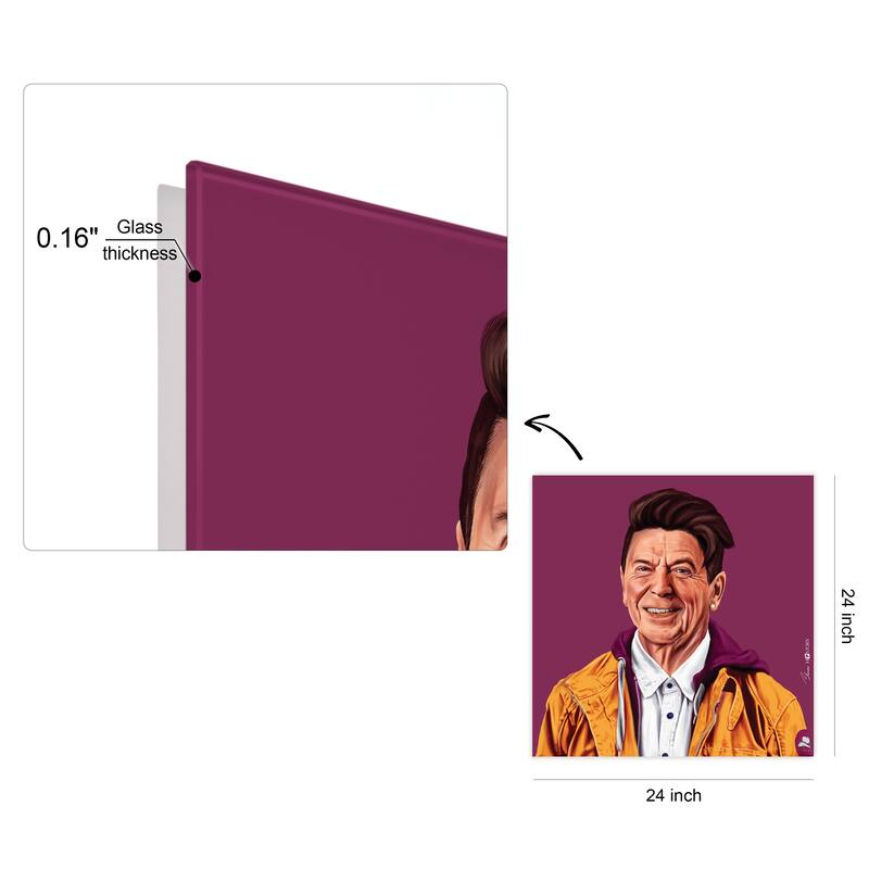 Empire Art Direct Hip Ronald Reagan Printed Tempered Glass Wall Art - Multi-Color