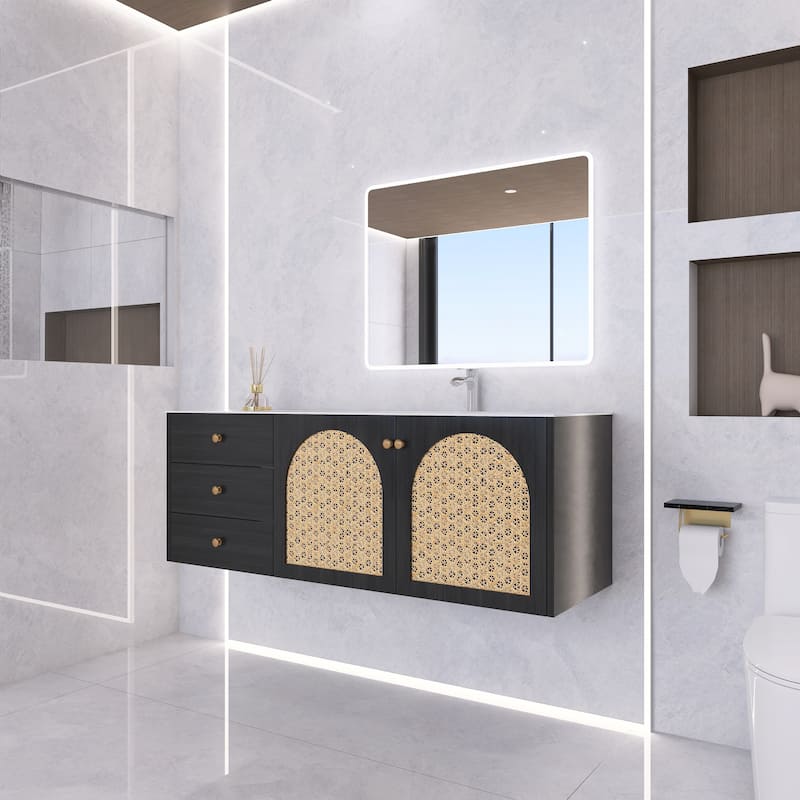60" Wall-Mounted Bathroom Vanity with White Aluminum Nano Alloy Integrated Sink - 60'' x 20.47'' x 21.85''