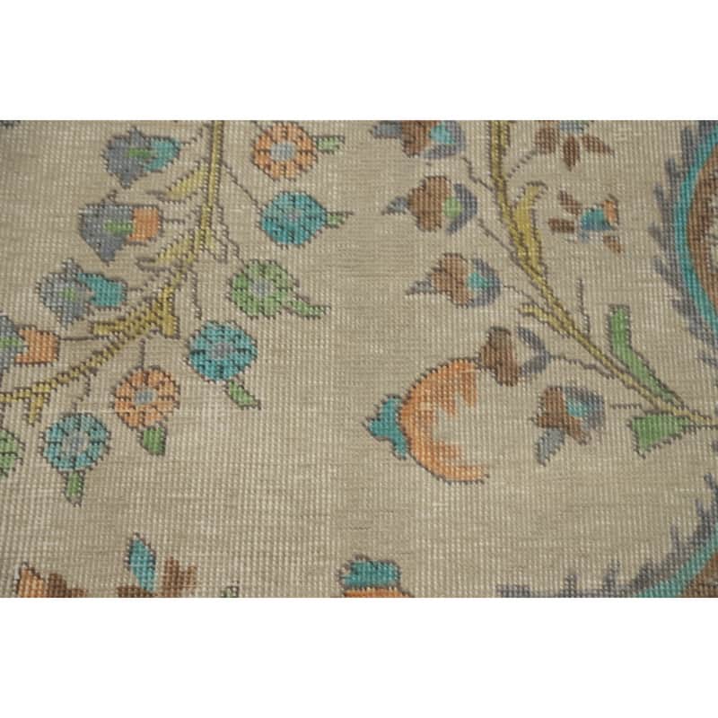 Hand Knotted Oriental 100% Wool Carpet Traditional Floral Beige & Ivories Tabriz Area Rug - 12' 2'' X 9' 7''