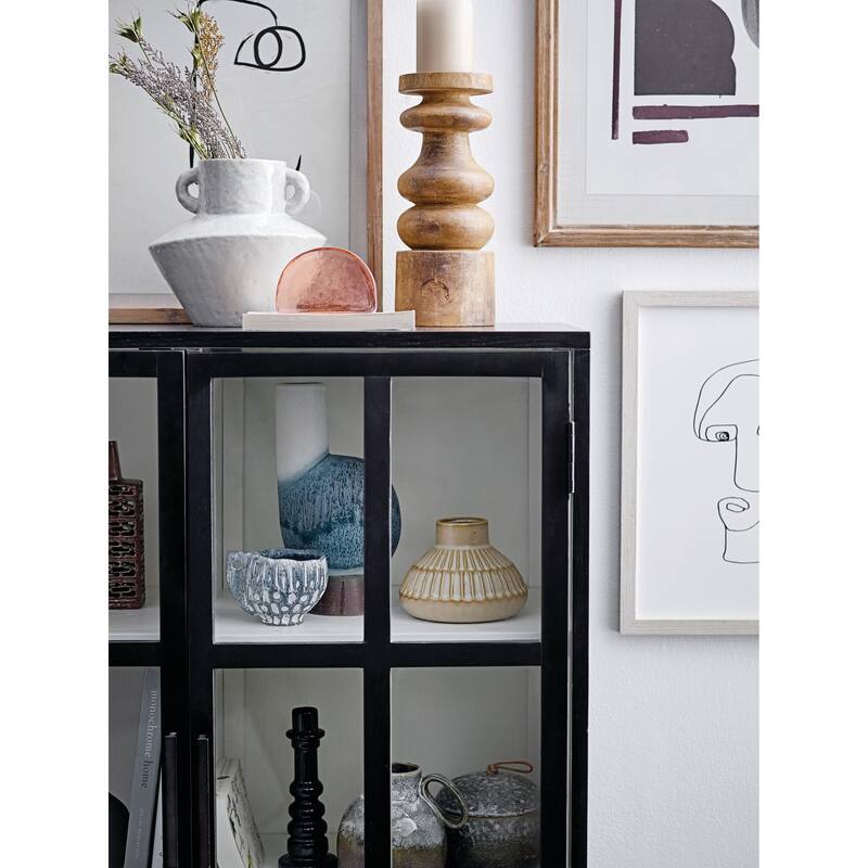 Stoneware Vase with Reactive Glaze Finish and Vertical Handles
