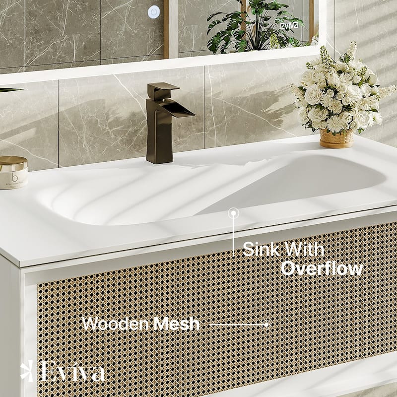 Eviva Nets 32"W Natural Oak Bath Vanity with WH Solid Surface Top