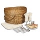 preview thumbnail 1 of 5, Curata Heart Picnic Basket with Ivory Lining and Deluxe Service For Two