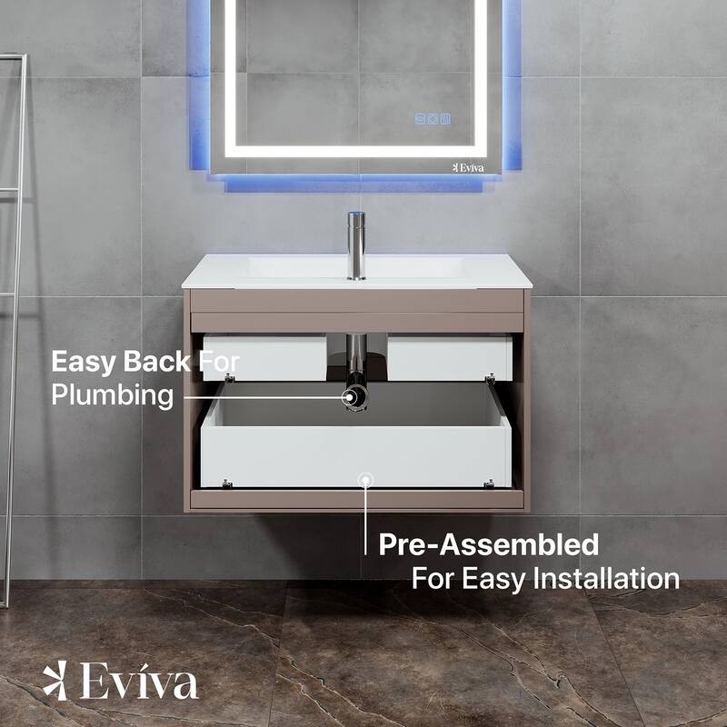 Ways 32 in. Mocha Wall Mount SS Bath Vanity with Porcelain Top