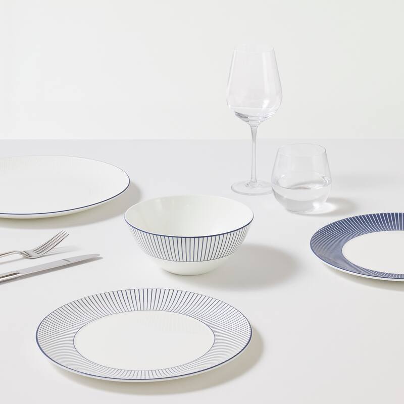 Wedgwood Gio Blue Cereal Bowl 6.2in, Pinstripe White