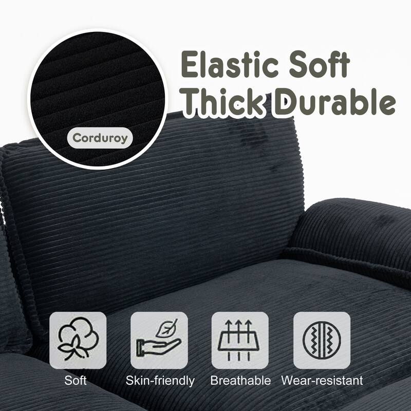 L-Shaped Modular Sectional Sofa with Ottoman, Oversized Corduroy Upholstered Cloud Couch with Cup Holders & Side Pockets