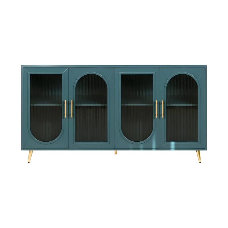 HomeRoots 60" Teal Blue Ribbed Texture Sideboard with Four Doors - 60' X '32.3' X '15.7