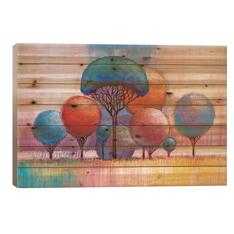 Colorful Trees VIII Print On Wood by sbelov - Multi-Color - 18x26x1.5