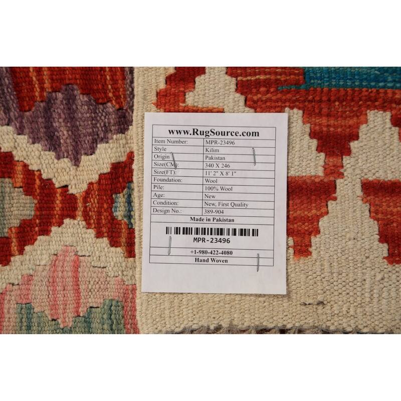 Kilim Oriental Area Rug Flatweave Multi-Color Wool Carpet - 8'1"x 11'2"