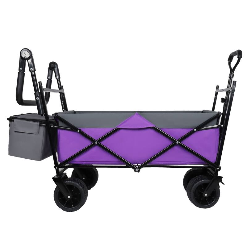 With Push Handle, 480Lbs Collapsible Wagon with Canopy, Wagon cart with 7" All-Terrain Wheels, Lightweight Foldable Wagon