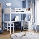 preview thumbnail 1 of 7, Full Size Solid Pine Wood Loft Bed with Shelves and Desk, Wooden Loft Bed with Desk White