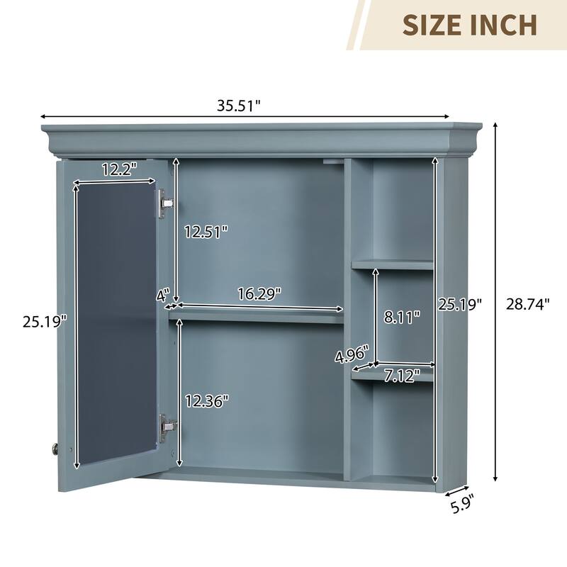 Modern Bathroom Wall Cabinet with Mirror,Medicine Cabinet with 6 Open Shelves
