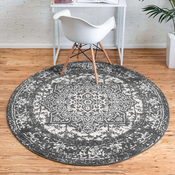 Unique Loom Richmond Collection Medallion Overdyed Oriental Transitional White Oval Rug 5' 0 x 8' 0