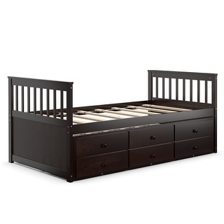 Costway Twin Captain's Bed Bunk Bed Alternative w/ Trundle & Drawers