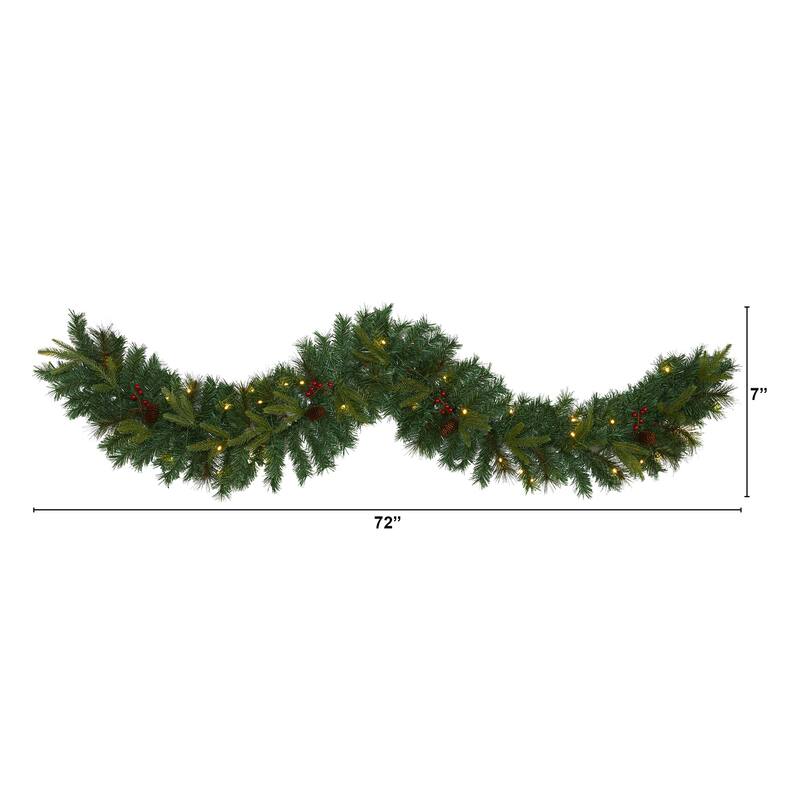 Artificial Christmas Garland 6ft Pine Lights Berries Pinecones Holiday Decor - 72