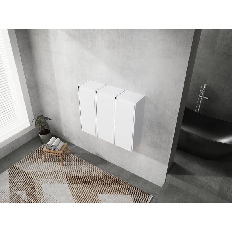 12" Bathroom Side Cabinet, 3-Soft Close Doors, Float Mounting Design