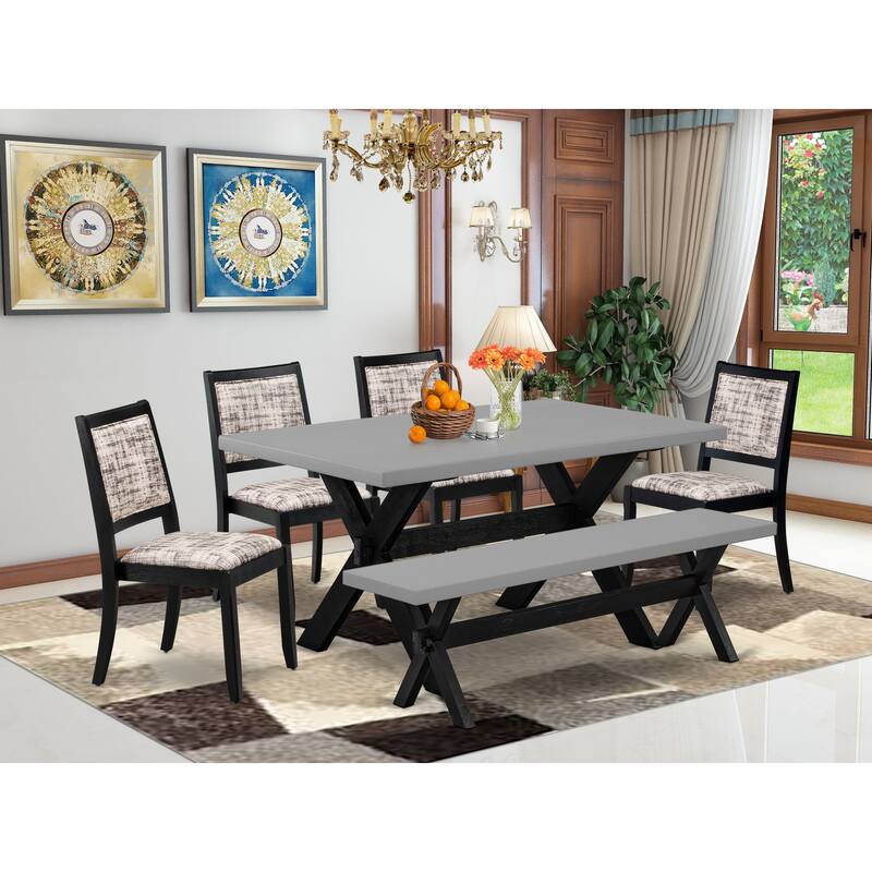 East West Furniture modern dining set - a breakfast table & Stackable dining chairs - Wire-brushed Black (Pieces & Seat Options) - X696X2630-6
