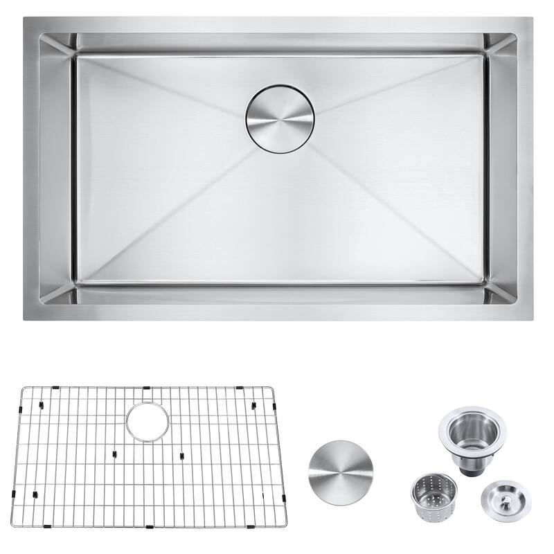 Easygo 304 Premium Stainless Steel Single Bowl 30'' x 18'' x 9'' Undermount Handmade Kitchen Sink - 18*30*9