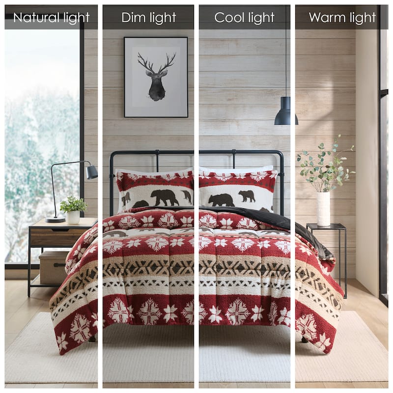 Woolrich Tunbridge Red/Black Print Sherpa Comforter Set