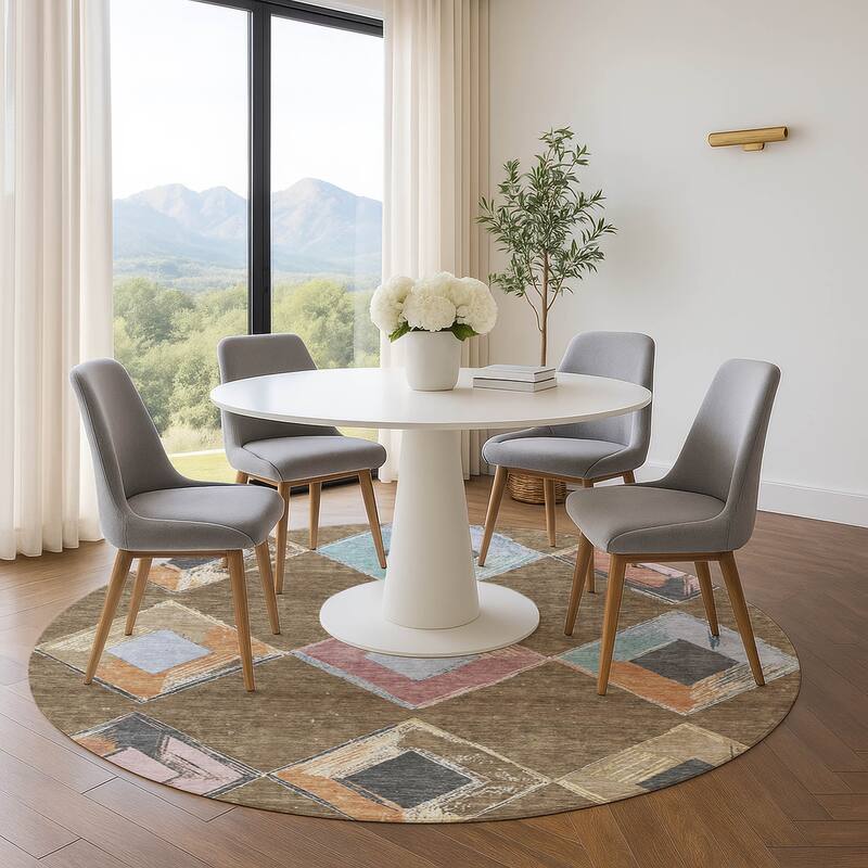 Premium Washable Super Soft Modern Diamond Mayfield Rug - Brown - 8' x 8'