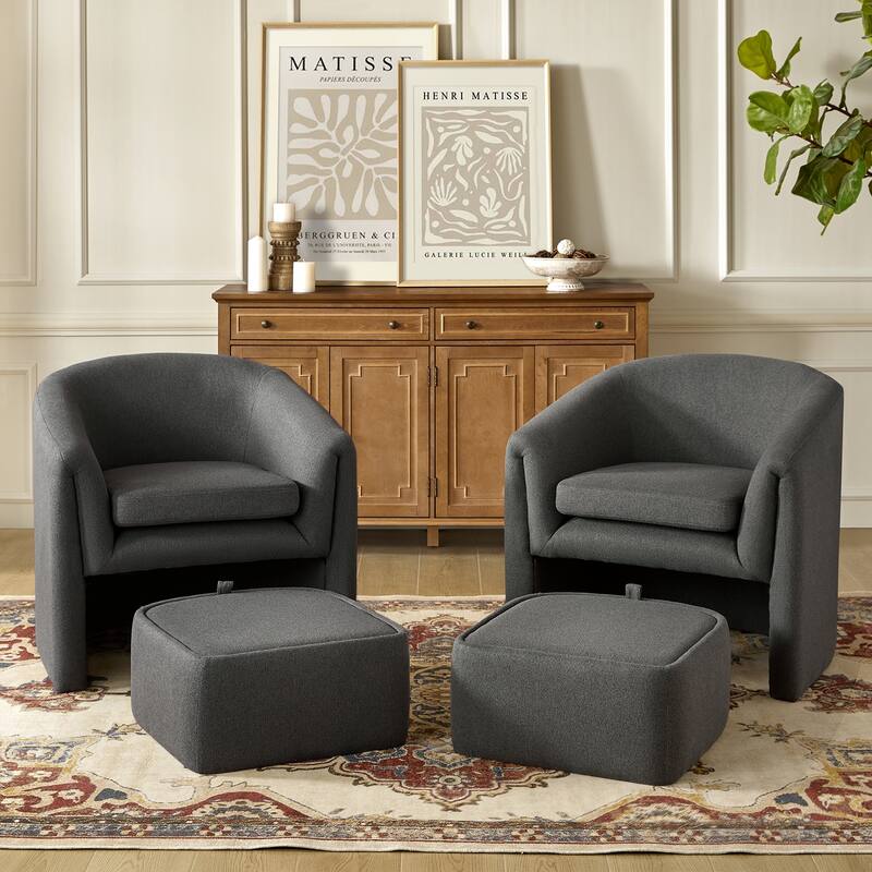 Arturo Modern Upholstered Armchair with Storable Removable Leg Ottoman Set of 2 by HULALA HOME