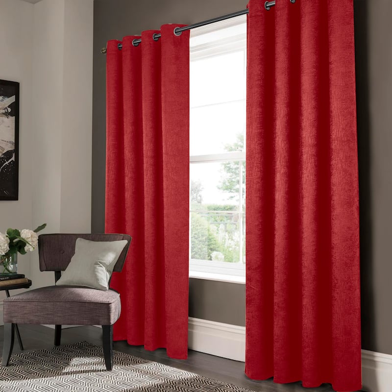 Lynx Matte Embossed Room Darkening Grommet Panel 95" inch - (1x) 52 x 95 in. - Red