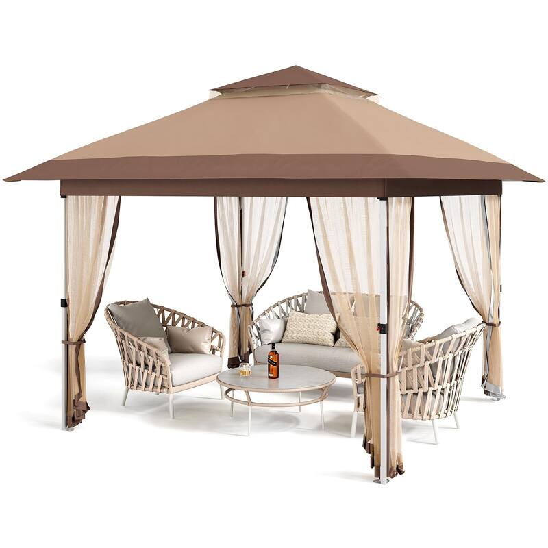 12'x12',11'x11' Gazebo Outdoor Pop up Canopy Tent - Brown_12'*12' - Brown_12'*12'