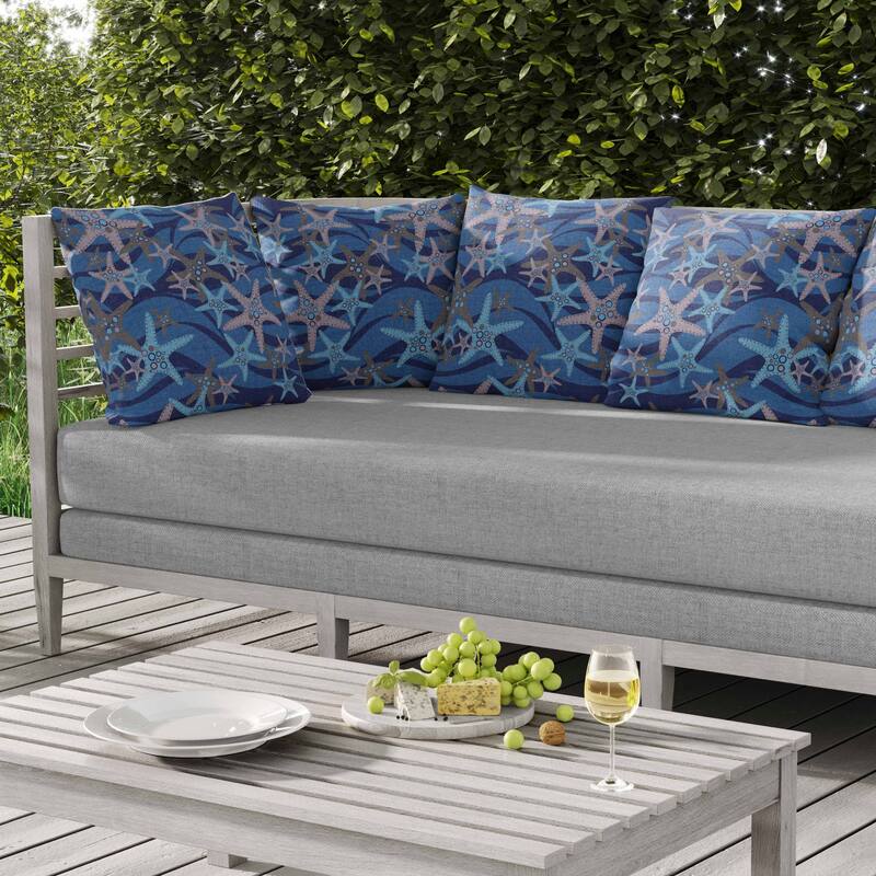 Starfish Sway Indoor/Outdoor Reversible Throw Pillow Blue and Gray