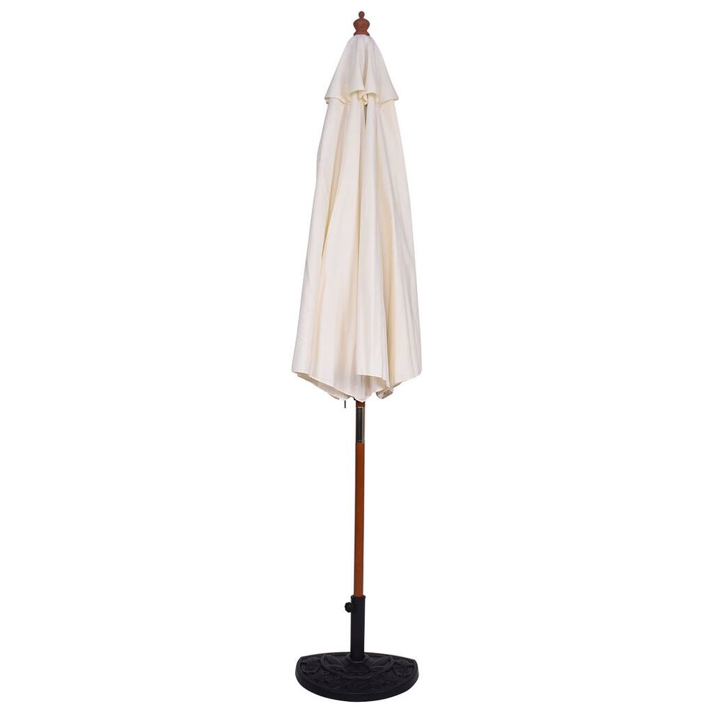 Adjustable 10 ft Wooden Outdoor Umbrella Sunshade Durable Patio Shade Solution