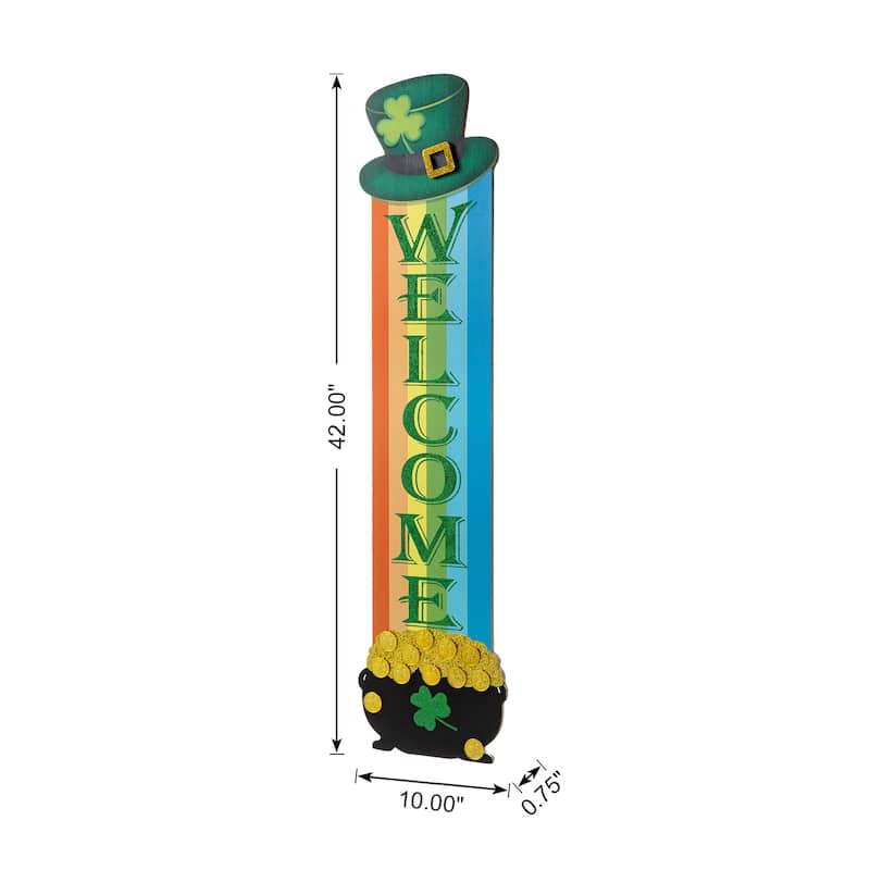 Glitzhome 42"H St.Patrick's Wooden Rainbow Welcome Porch Sign - 42"