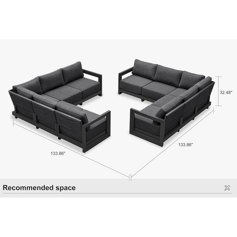 PURPLE LEAF Caesar L-Shaped Grey Outdoor Couch with 9.6" Thick for Yard Porch Deck Patio Conversation Sets