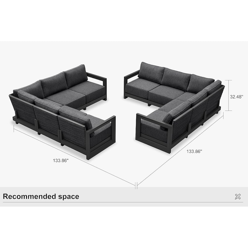 PURPLE LEAF Caesar Outdoor Couch with 9.6" Thick Cushion and Table for Yard Porch Deck, Grey Outdoor Patio Conversation Sets