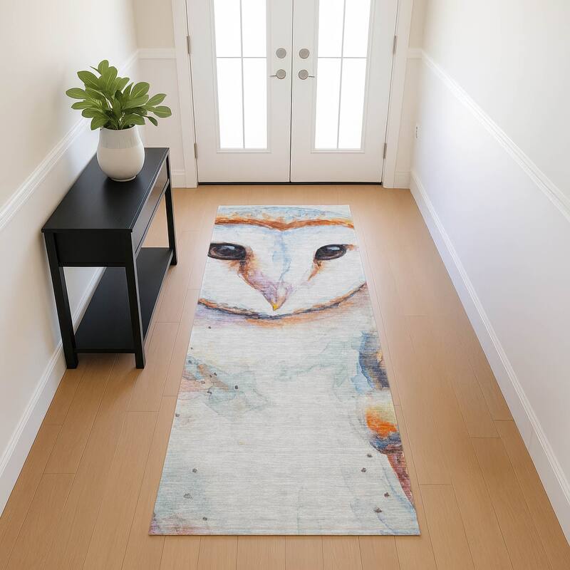 Machine Washable Indoor/ Outdoor Modern Owl Chantille Rug