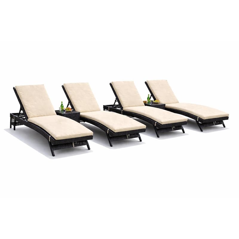 Eternity Brown 6-Piece Wicker Outdoor Chaise Lounge Set with Beige Cushions - N/A
