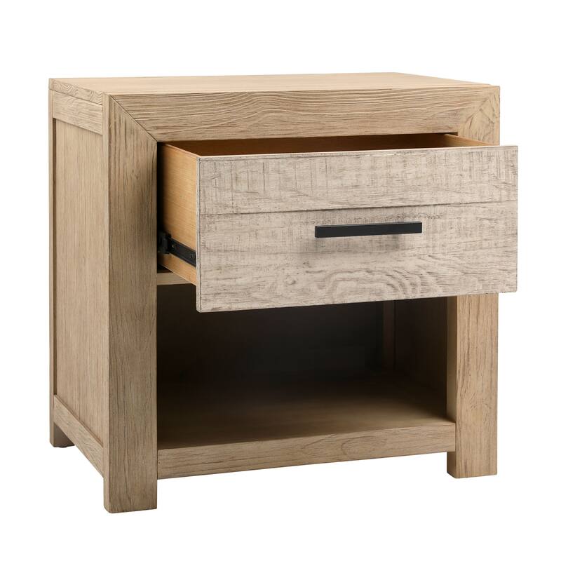 Rowena Single Drawer Pine Wood Nightstand, Light Warm Wash
