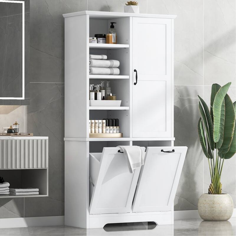 Stylish and Functional Bathroom Storage Cabinet with Doors,Drawers,Tilt-Out Laundry Hamper - White