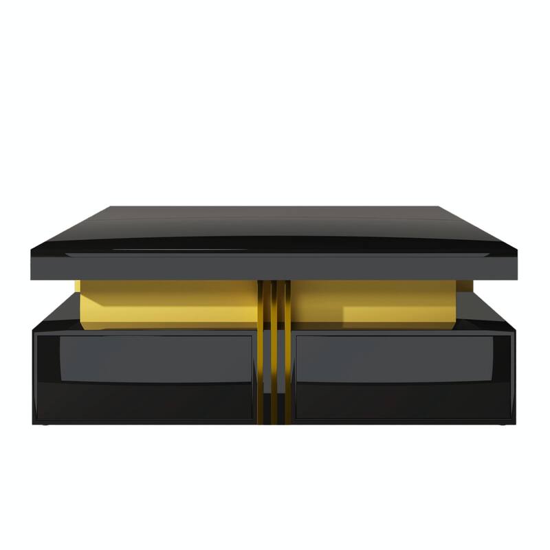 Modern Glossy Square Storage Coffee Table with 4 Drawers