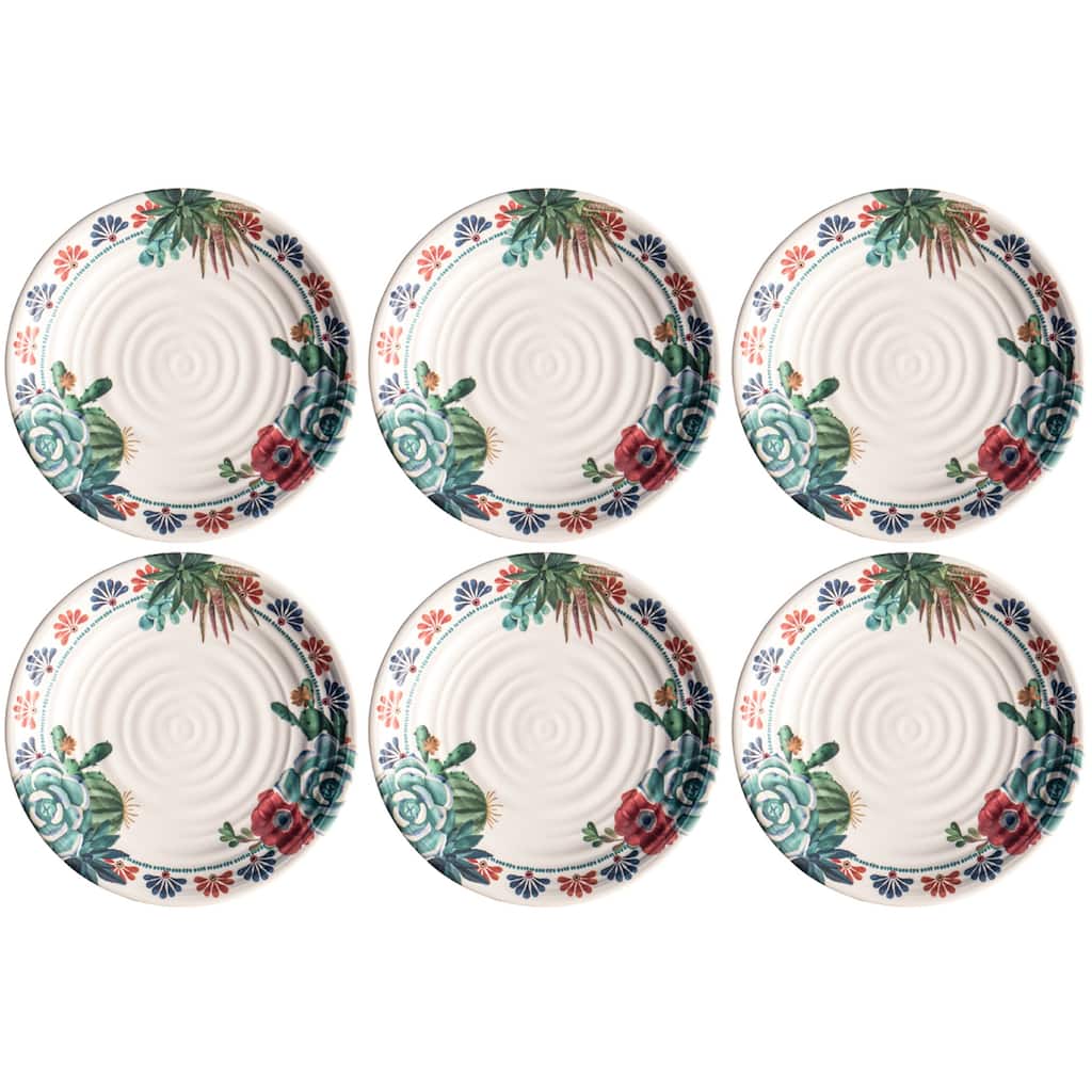 Abode Homewares Desert Succulent NewWave Melamine Dinner Plate - Cream - 10.5" - Set of 6