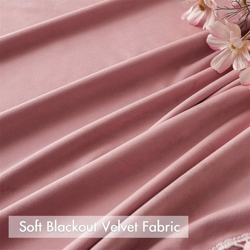 Blush Pink Velvet Blackout 84" Pom Pom