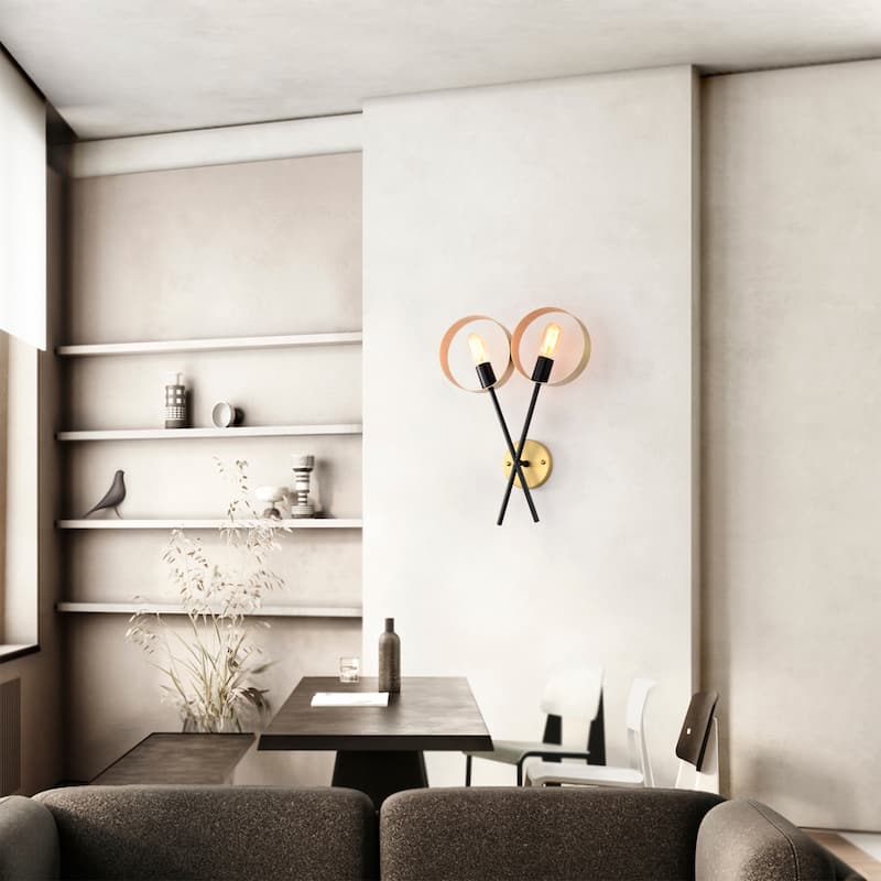 Shahar 14 Inch Satin Gold and Matte Black Modern Wall Sconces 2-Light