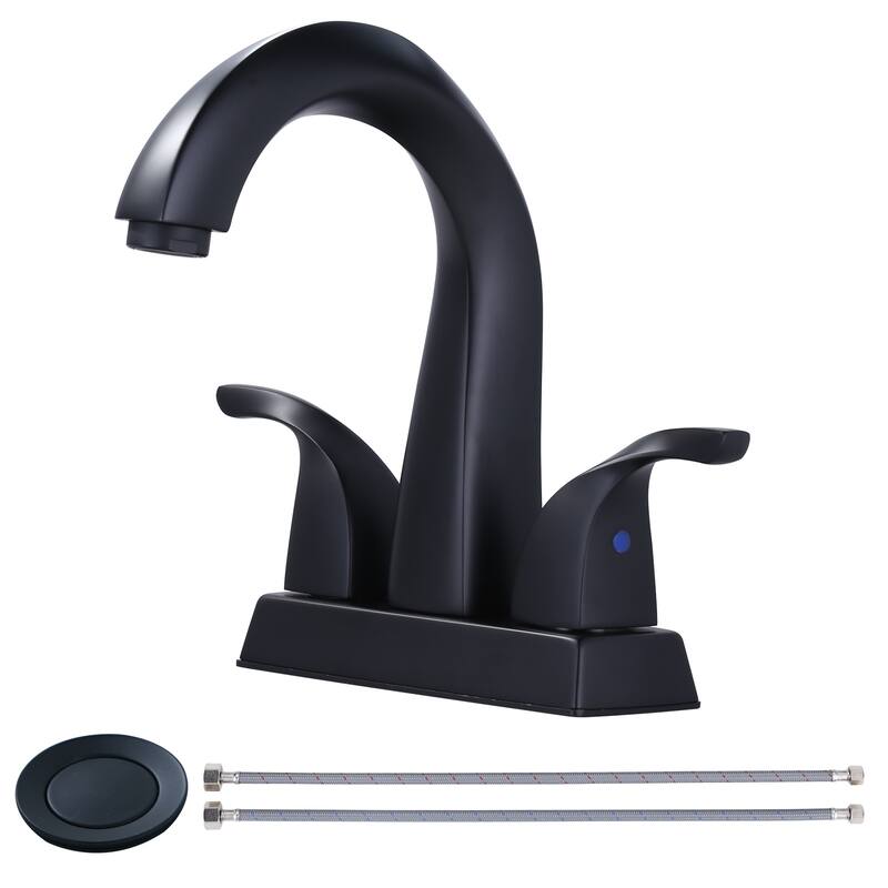 WOWOW 4 in. Centerset Double-Handle Bathroom Faucet with Pop Up Drain - Matte Black