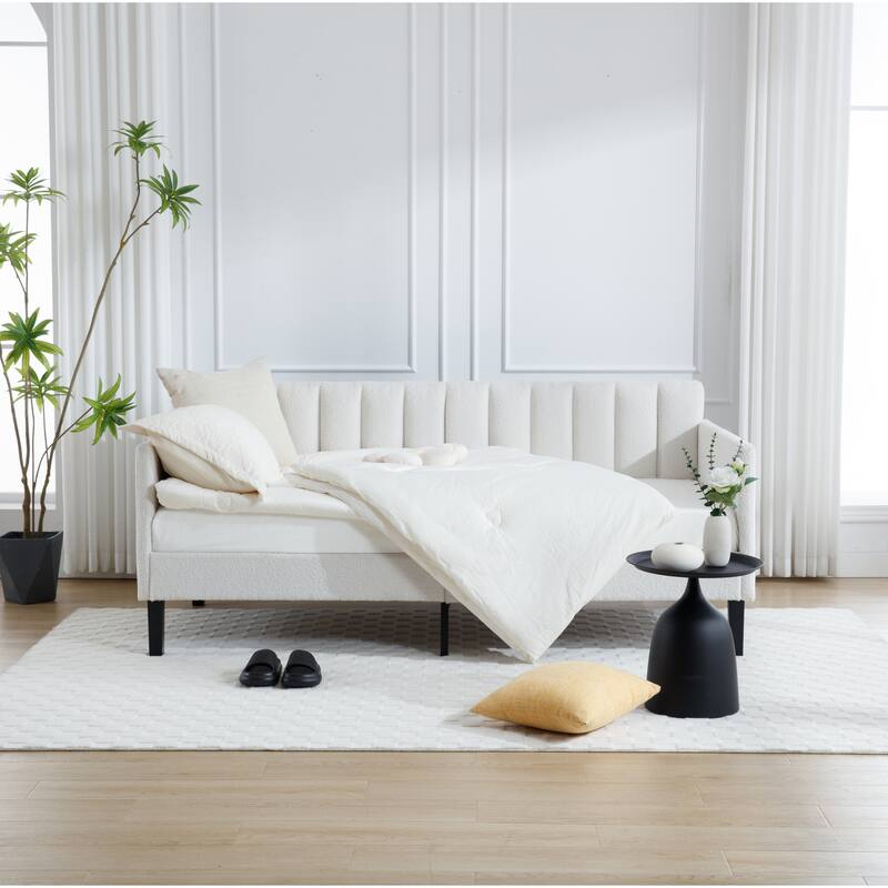 Elena Twin Size Ivory Boucle Upholstered Daybed - Ivory