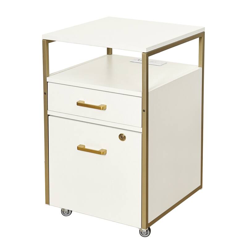 Compact Rolling File Cabinet with Lock, USB Port & Power Outlet