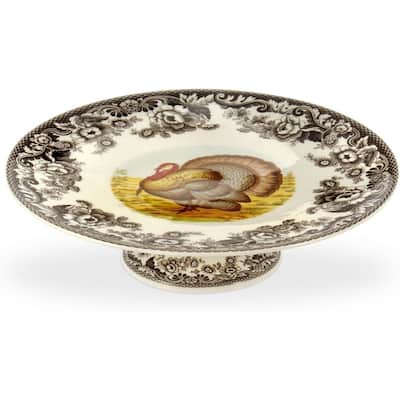 Spode Woodland Turkey Footed Cake Plate - 10.5 in
