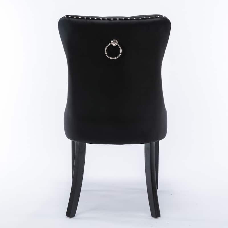 High-end Tufted Solid Wood Contemporary Velvet Upholstered Dining Chair with Wood Legs Nailhead Trim 2-Pcs Set